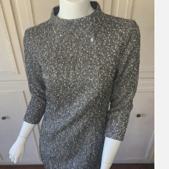 J.McLaughlin Dress Charcoal Gray Sequins 3/4 Sleeve Lined Size Large - Picture 1 of 14